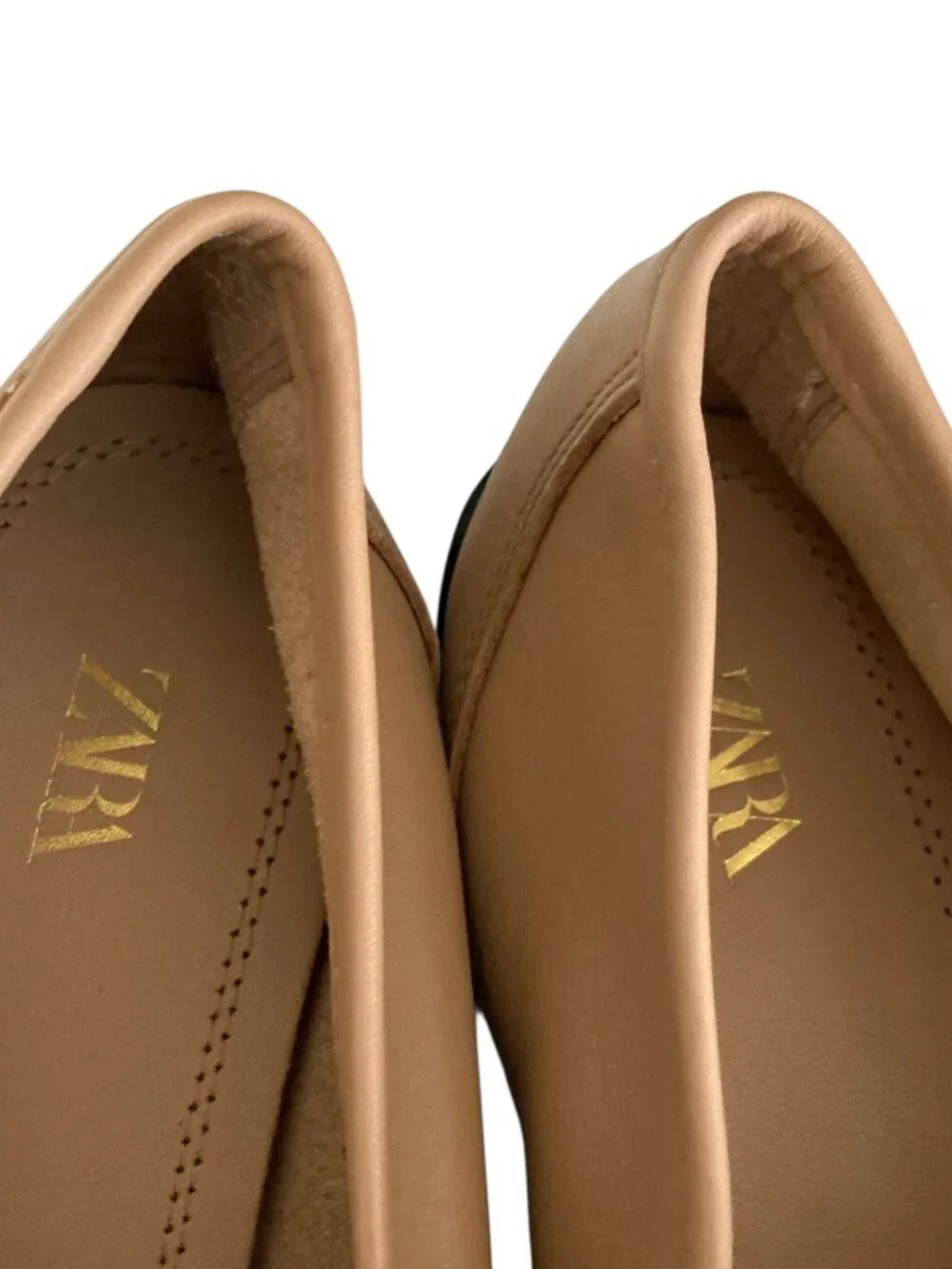 NWT Zara 100% Cow Leather Loafers with Gold Horsebit Decor Size 9 Camel Tan